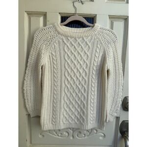 Zara Knit Cream Cable Knit Sweater Crew Neck Cream Chunky Pullover Size Small